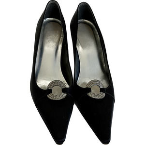 Stuart Weitzman Black Canvas Pumps with Crystal Embellishment Sz 6